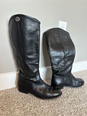 Frye Black Leather Knee-High Riding Boots